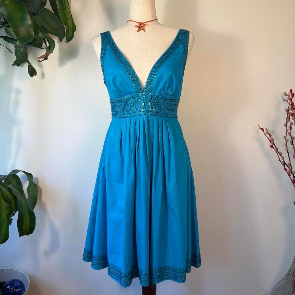 Marciano by Guess Teal Beaded Babydoll Midi Dress Blue Sequin Mermaidcore Medium